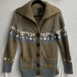 Cozy Tan and Gray Cardigan with Shawl Collar